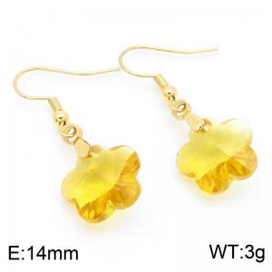 Yellow Stone Flower Earrings for Women Gold Color Stainless Steel Fashion Jewelry - KE113363-Z