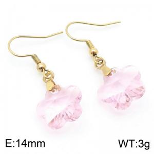 Pink Stone Flower Earrings for Women Gold Color Stainless Steel Fashion Jewelry - KE113364-Z