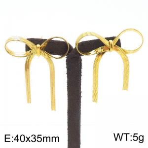 Simple bow gold stainless steel earrings - KE113925-KFC
