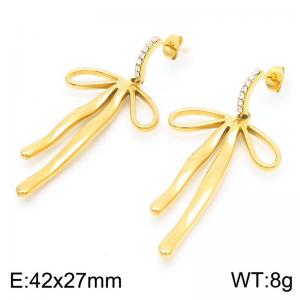 Stainless steel bow tassel gold earrings - KE113926-KFC