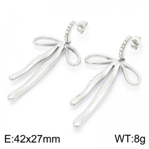 Stainless steel bow tassel steel colored earrings - KE113927-KFC