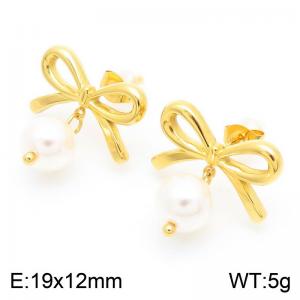 Butterfly pearl pendant, stainless steel gold earrings - KE113931-KFC