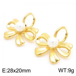 Butterfly pearl stainless steel gold ear buckle - KE113941-KFC