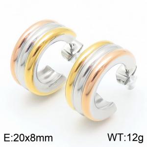 Stainless Steel C-shaped Tube Steel Gold Rose Gold Tri-color Stud Earrings - KE113965-KFC