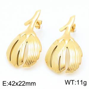 Stainless Steel Banana Fan Leaf Gold Color Stud Earrings - KE113968-KFC