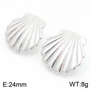 Stainless Steel Shell Stud Earrings Silver Color - KE113969-KFC