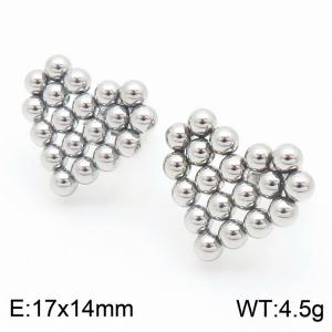 Stainless Steel Heart Bead Stud Earrings Silver Color - KE113977-KFC
