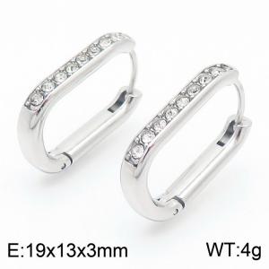 Stainless Steel Geometric With Zircon Earrings Silver Color - KE113988-KFC