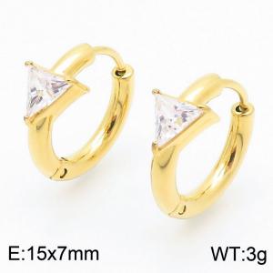 Fashionable vacuum electroplated gold inlaid triangular diamond titanium steel women's earrings - KE114019-GC