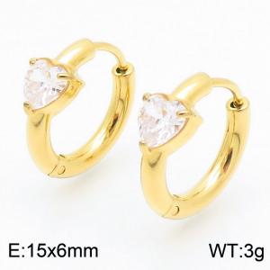 Fashionable vacuum electroplated gold inlaid heart-shaped diamond titanium steel women's earrings - KE114020-GC