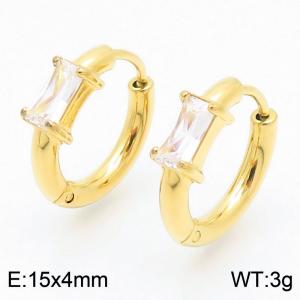 Fashionable vacuum electroplated gold inlaid rectangular diamond titanium steel women's earrings - KE114021-GC