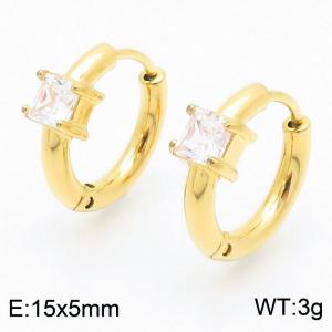 Fashionable vacuum electroplated gold inlaid square diamond titanium steel women's earrings - KE114023-GC