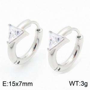 Fashion inlaid triangular diamond titanium steel women's earrings - KE114025-GC