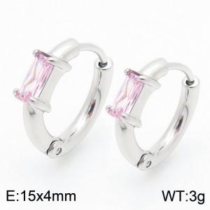 Fashionable inlaid pink rectangular diamond titanium steel women's earrings - KE114033-GC