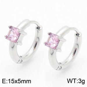 Fashionable inlaid pink square diamond titanium steel women's earrings - KE114037-GC