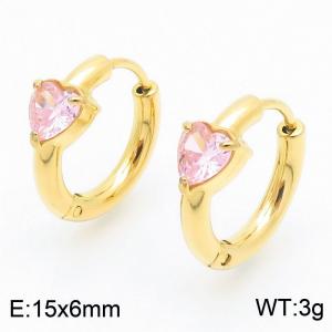 Fashionable vacuum electroplated gold inlaid pink heart-shaped diamond titanium steel women's earrings - KE114044-GC