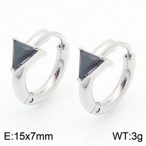 Fashion inlaid black triangular diamond titanium steel women's earrings - KE114059-GC