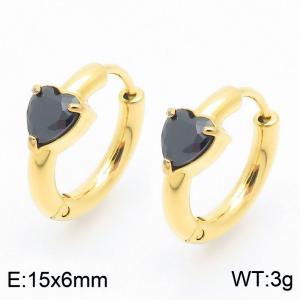 Fashionable vacuum electroplated gold inlaid black heart-shaped diamond titanium steel women's earrings - KE114068-GC