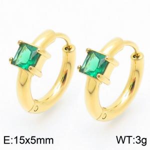 Fashionable vacuum electroplated gold inlaid green square diamond titanium steel women's earrings - KE114078-GC