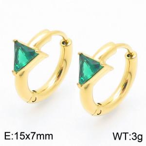 Fashionable vacuum electroplated gold inlaid green triangular diamond titanium steel women's earrings - KE114081-GC