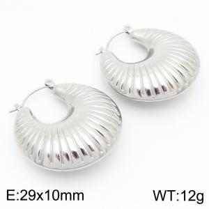 Fashionable and versatile stainless steel smooth and chubby threaded C-shaped women's temperament silver earrings - KE114123-KFC