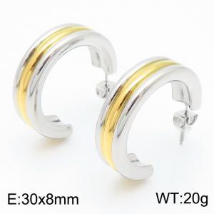 European and American fashionable stainless steel three ring corrugated C-shaped opening charm gold&silver earrings - KE114125-KFC