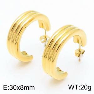 European and American fashionable stainless steel three ring corrugated C-shaped opening charm gold earrings - KE114126-KFC