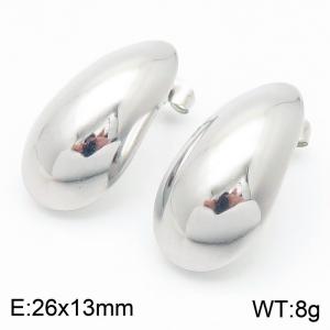 European and American fashion stainless steel creative geometric slender chubby water droplet shaped charm silver earrings - KE114135-KFC