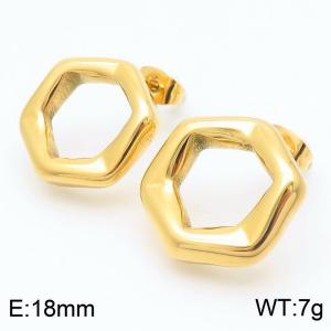 European and American fashion stainless steel creative geometric hollow irregular pentagonal temperament gold earrings - KE114140-KFC