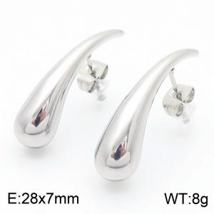 European and American fashion stainless steel slender water droplet temperament silver earrings - KE114143-KFC