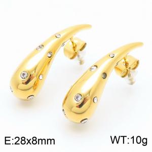 European and American fashion stainless steel slender diamond embellished water droplet temperament gold earrings - KE114144-KFC