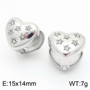 European and American fashion stainless steel double-sided heart-shaped ear clip with diamond pentagram charm silver earrings - KE114147-KFC