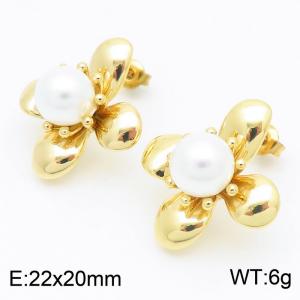 Trendy 18k gold stainless steel four petal flower inlaid earrings - KE114180-KFC