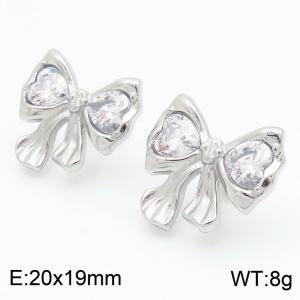 Individualized temperament, steel colored diamond inlaid titanium steel bow earrings - KE114187-KFC