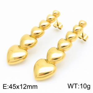 European and American fashion stainless steel creative size heart-shaped connected temperament versatile gold earrings - KE114254-KFC