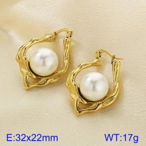 Stainless steel geometric pearl women's earrings - KE114281-K