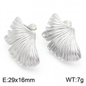 Stainless Steel Earrings, Women's Ginkgo Patterned Earrings, Party Silver Colored Jewelry - KE114312-KFC
