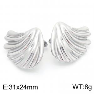 Stainless Steel Earrings for Women with Irregular Fan Pattern Earrings Party Silver Jewelry - KE114314-KFC
