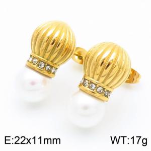 European and American fashion stainless steel creative diamond inlaid lantern splicing pearl versatile temperament gold earrings - KE114363-K