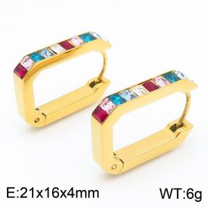 European and American fashion personality stainless steel geometric inlay diamond temperament versatile gold earrings - KE114482-KFC