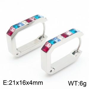 European and American fashion personality stainless steel geometric inlay diamond temperament versatile silver earrings - KE114483-KFC