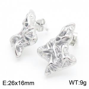 European and American fashion retro personality stainless steel wrinkled geometric shape temperament versatile silver earrings - KE114626-KFC