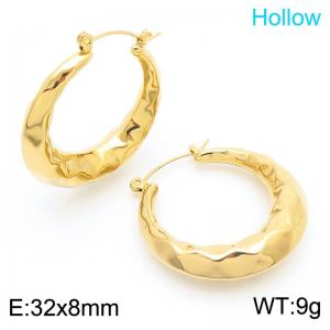 Minimalist Irregular Hammered Earrings Waterproof 18k Pvd Gold Plated Stainless Steel Hollow Hoop Earrings - KE114649-KFC
