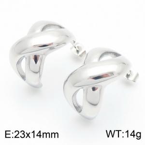 European and American fashion personality stainless steel creative hollowed out curve 8-shaped women's temperament silver earrings - KE114908-K