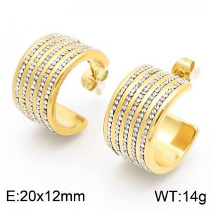 Fashionable and personalized stainless steel creative large C-shaped back inlaid with all diamond temperament versatile gold earrings - KE114918-K