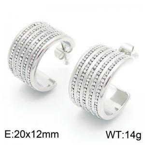 Fashionable and personalized stainless steel creative large C-shaped back inlaid with all diamond temperament versatile silver earrings - KE114919-K