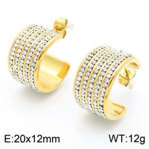 Fashionable and personalized stainless steel creative large C-shaped back inlaid with all diamond temperament versatile gold earrings - KE114922-K