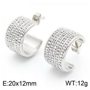 Fashionable and personalized stainless steel creative large C-shaped back inlaid with all diamond temperament versatile silver earrings - KE114923-K