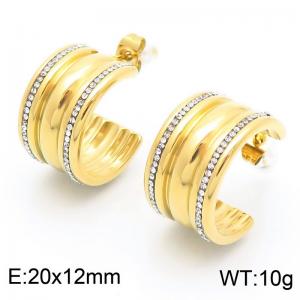 Fashionable and personalized stainless steel creative large C-shaped diamond inlaid opening temperament versatile gold earrings - KE114924-K