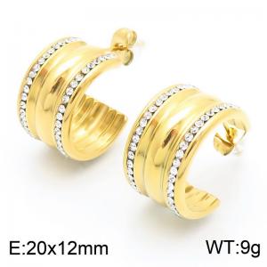 Fashionable and personalized stainless steel creative large C-shaped diamond inlaid opening temperament versatile gold earrings - KE114928-K